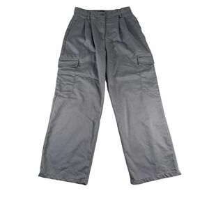 Hunter & Brown Charcoal Grey Wide Leg Cargo Pants High Rise Pleated Trousers L